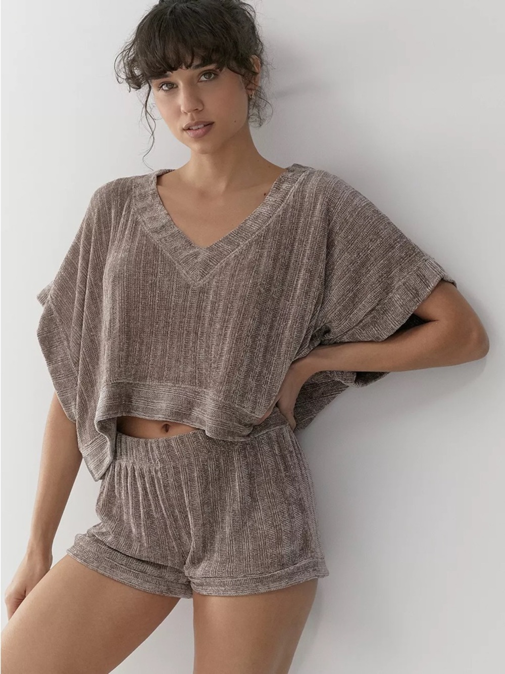 Urban Outfitters Out from Under Brown Ribbed Chenille Boxy Crop Sweater